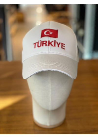 Hamze Türkiye Bayrak Nakış Pamuklu Unisex Cap Şapka Beyaz