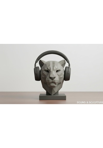 Happy3dworld Kaplan Figürlü Kulaklık Standı, 3d Baskı Low Poly Masaüstü Dekor