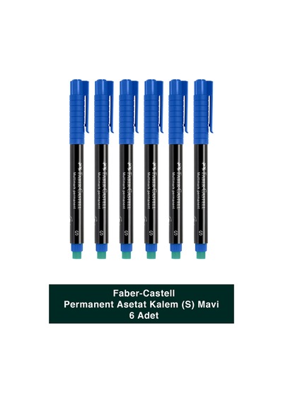 Faber-Castell 6'lı Mavi Permanent Asetat CD Kalemi  Solmayan Kalıcı Yazım (S) Seti