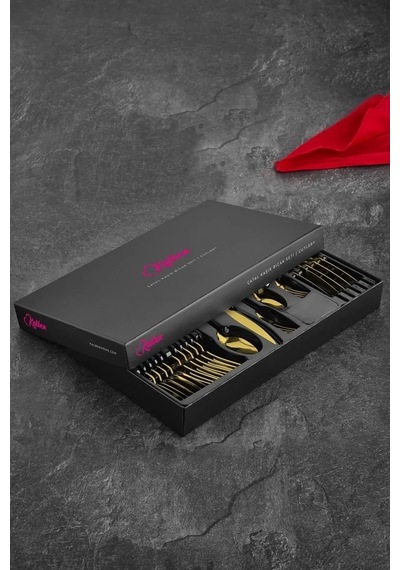 Avcı 1064 Amore Titanyum Parlak Gold Çatal Bıçak Kaşık Takımı 36 Parça Altın