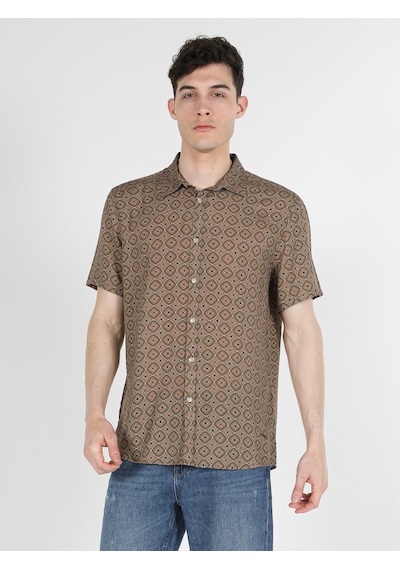 Colin's Regular Fit Desenli Bej Erkek Kısa Kol Gömlek CL1058252_Q1.V1_BEI Bej