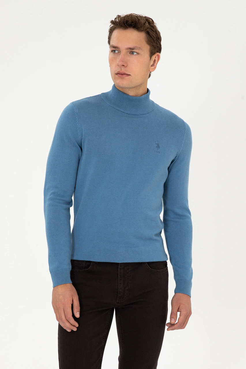 U.S. Polo Assn. Erkek Slim Fit Yarım Balıkçı Yaka Saks Basic Kazak 50307783-VR032