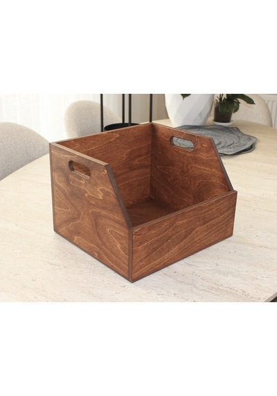 Ahşap Lp Plak Sandığı - Organizer Kutu Kestane Rengi - Wooden Lp Record Box Koyu Kırmızı