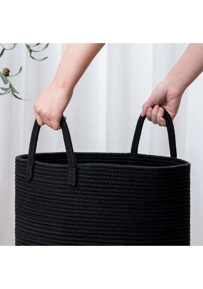 Mavaux Çok Amaçlı, 40cm-36cm Büyük Boy, Yanları Saplı, Sepet, Jüt, Hasır, Dokuma Sepet, Düzenleyici Siyahbüyük