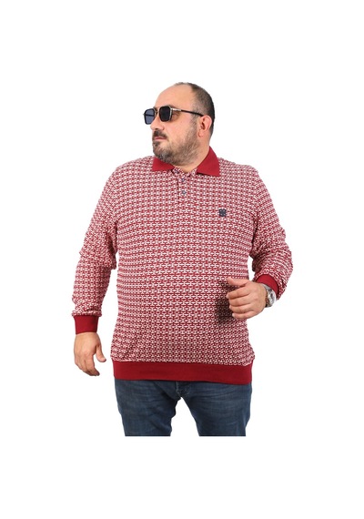Moc Grande Mocgrande Büyük Beden Erkek Sweatshirt Polo Yaka 22714 Bordo