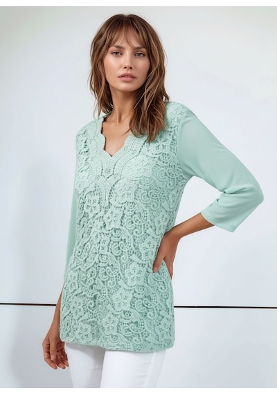 Mamayaga Kadın Curve Büyük Beden Önü Çiçek Güpürlü Kolları Tül Spor Şık Bluz Su Yeşili Mamayaga Kadın Curve Büyük Beden Önü Çiçek Güpürlü Kolları Tül Spor Şık Bluz Su Yeşili