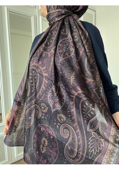Modakaşmir Aminenesil Etnik Desen Soft Pamuk Şal Mor Yeşil A.mor