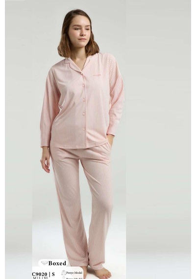 Pierre Cardin 9020 Kadın Uzun Kollu Gömlek Pijama Takımı-pembe Pembe