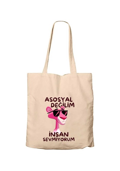 İnsan Sevmiyorum Ekru Fermuarlı Bez Çanta Gabardin
