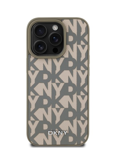 Apple Uyumlu iPhone 16 Pro Max Kılıf Dkny Lisanslı M-safe Şarj Özellikli 3d Yazılı Grid Pattern Kapak Gri