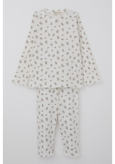 Breeze Kız Bebek Pijama Takımı Çiçek Desenli Omuzu Düğmeli 9 Ay-3 Yaş, Ekru Ekru