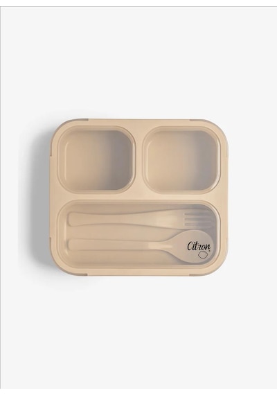 Citron Çatal Ve Kaşıklı Bento Beslenme Kutusu Seti - Beige 1061015 1