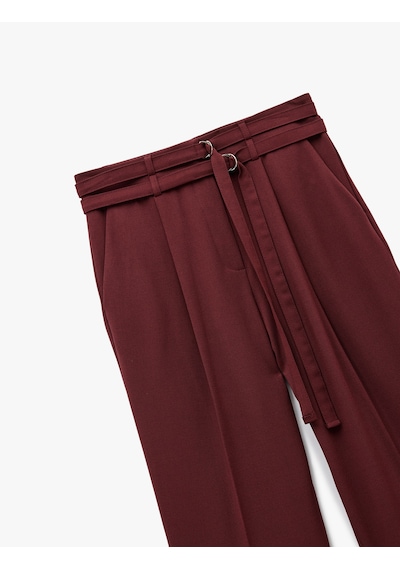 Koton Cepli Çift Kemer Detaylı Düz Bol Paça Kumaş Pantolon Bordo 6wak40183pw Bordo