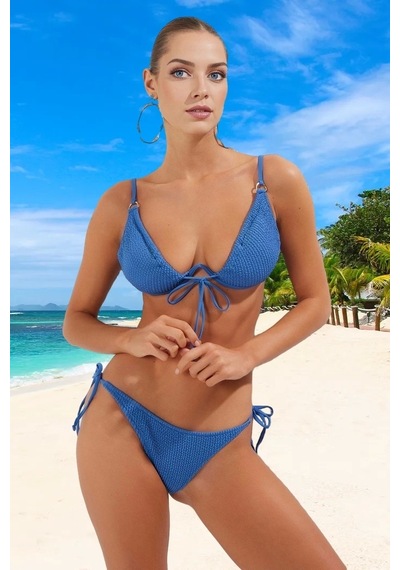 Ersefa Tasarım Bikini Takımı Esnek Kumaş Özel Şık Detaylı Plaj Ve Havuz Mavi