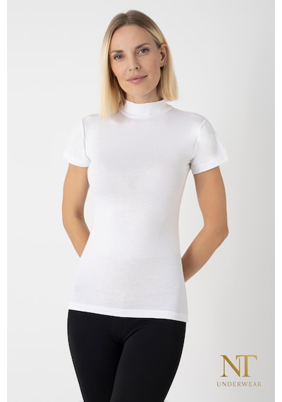 Nt Underwear Kadın Bambu Balıkçı Yaka Yarım Kol Body - T-shirt Hafif, Rahat Ve Şık Beyaz