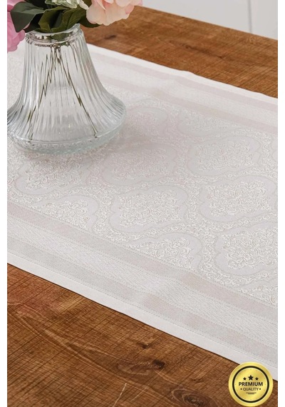 Roma Jakar Polyester Kumaş Bej Runner 45x150 Cm 1415 Bej