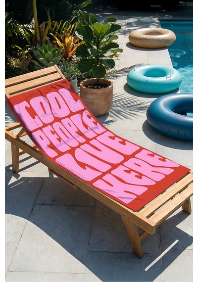 Cool Yazı Temalı Retro Tipografik Plaj Havlusu - Bohem Pembe Kırmızı Hızlı Kuruyan Mikrofiber Havlu Dalgın Ada