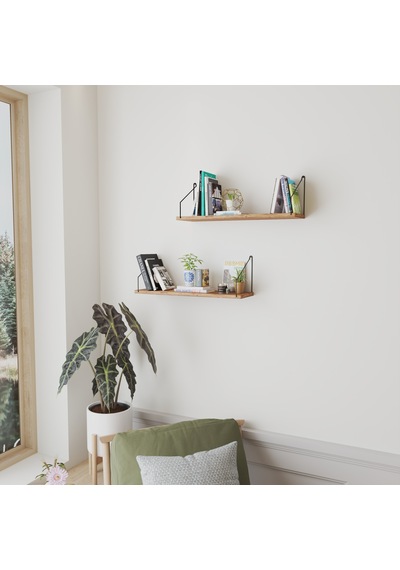 Duvar Rafı Kitaplık Mutfak Banyo Yaşam Alanı 20 X 70 Cm 2 Adet Atlantik Çam Siyah Kollu Ahşap