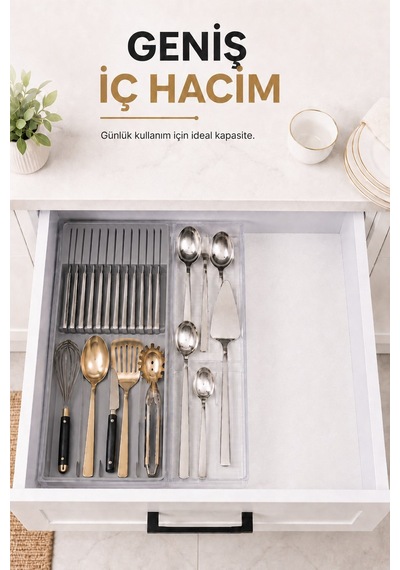 Çekmece İçi Bıçaklık Organizer Bölmeli Mutfak Düzenleyici Gri S-11029