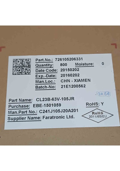 C241j105j20a201 1mf 63v 5mm Polyester Kondansatör 30 Adet