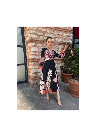 Wellway İthal Jessica Kumaş Elbise Kuşak Dahildir - Pembe-22245 Pembe