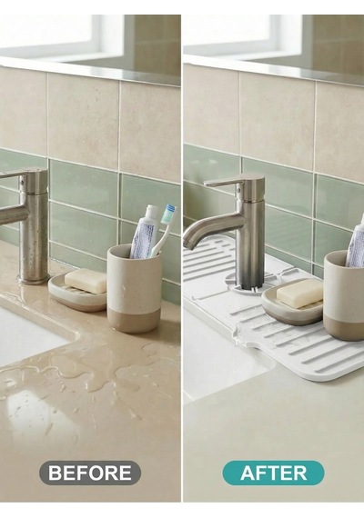 Beyaz Elastik Musluk Mat Su Tutucu Düzenleyici Silikon Kaydırmaz Mutfak Banyo Lavabo Tezgah Matı Pla Diğer
