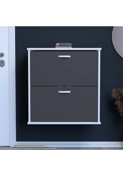 Modilayn Umay Asma Antre Hol 72 X 78 X 25,5 Cm Lik 2 Düşer Kapak 4 Göz Bölmeli Ayakkabılık Antrasit - Beyaz Modilayn Umay Asma Antre Hol 72 X 78 X 25,5 Cm Lik 2 Düşer Kapak 4 Göz Bölmeli Ayakkabılık Antrasit - Beyaz