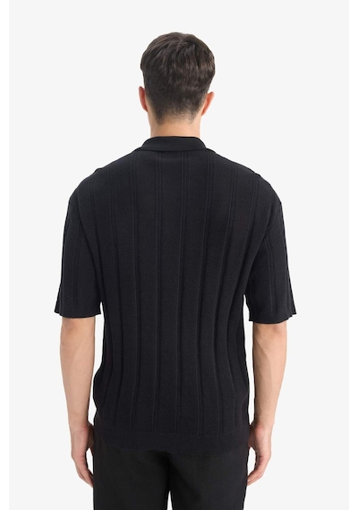 DeFacto %100 Pamuk Standart Fit Polo Yaka Kısa Kollu Siyah Triko Tişört E4605AX25SMBK27