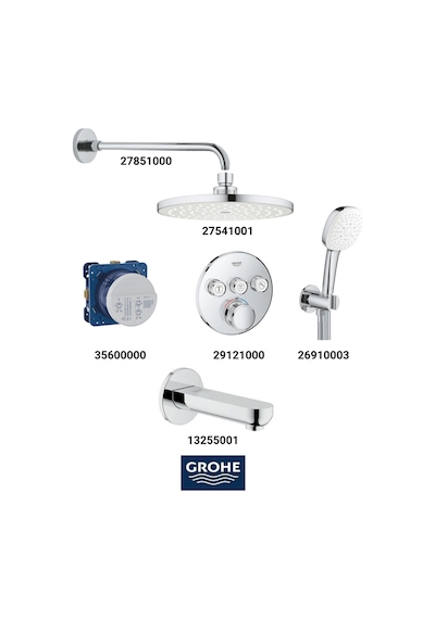 Grohtherm Smartkontrol Ankastre Banyo Bataryası Seti Kare 3-yol Gagalı Oval Tepe Duşlu Krom