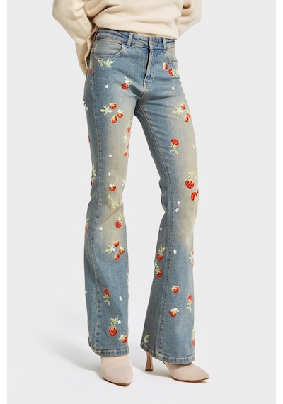 Itsbasic Kadın T.kot Rengi 2w5-32 Flare Fit Likralı Kumaş Çiçek Nakış Desenli Özel Tasarım Denim Jean