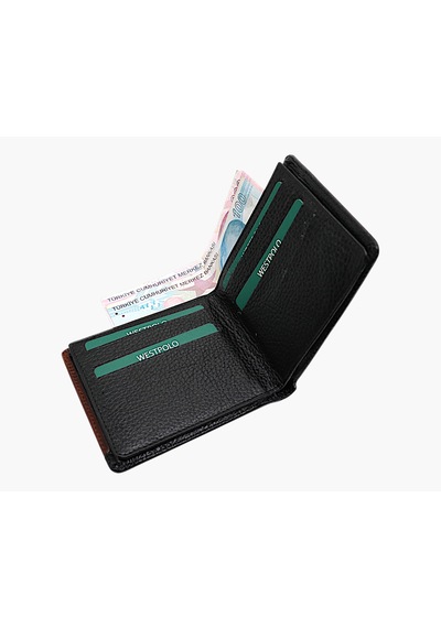 Westpolo Hakiki Deri Kağıt Para Ve Bol Kart Bölmeli Slim Unisex Cüzdan - Siyah-g2 Taba Siyah-cr G2 Taba