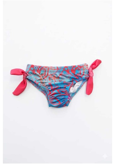 Beniizle Yaprak Desenli Kız Çocuk Bikini Takımı Nar Çiçeği
