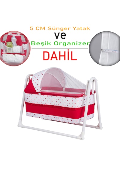 Chubby Baby Lüks Sallanır Tenteli Portatif Sepet Beşik + Organizer - 5 CM Sünger Yatak Kırmızı Chubby Baby Lüks Sallanır Tenteli Portatif Sepet Beşik + Organizer - 5 CM Sünger Yatak Kırmızı