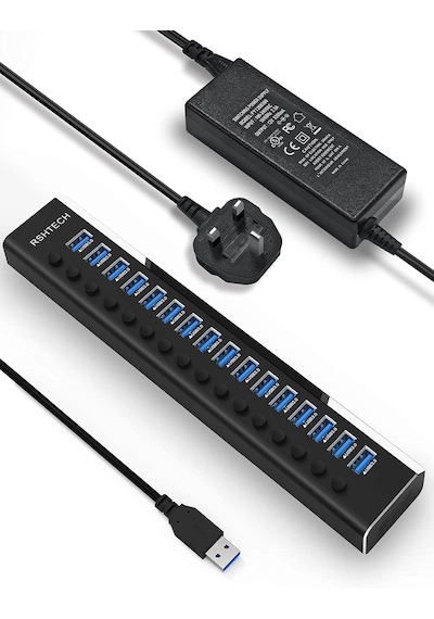 Alüminyum 16 Port Usb 3.0 Data Hub Çoğaltıcı 12w 8.3a Tr Adaptör