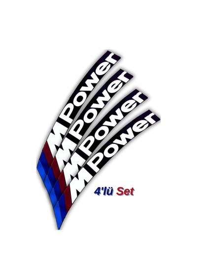 M-power 3d Otomobil Jant Lastik Yazısı Sticker Arma Şerit Motosiklet - 4'lü Set