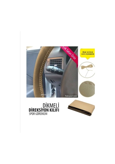 Toyota Uyumlu Corolla 2013 Direksiyon Kılıfı Bej Deri-Bej Ipli (10.Cm)
