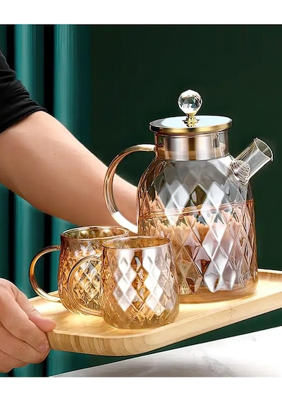 Kabartmalı Bambu Kapaklı Borosilikat Cam Demlik 1500ml Royaleks-cm-2005 Çok Renkli