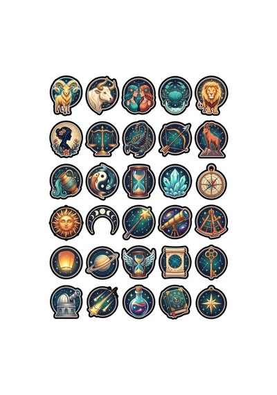 30 Adet Estetik Kozmik Astroloji Sticker Seti - Laptop Defter Telefon Çok Renkli