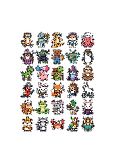 Sevimli Karakterler Pop Sticker Seti 150 Adet - 5'li Mega Paket - Laptop Defter Ajanda Etiketi Çok Renkli