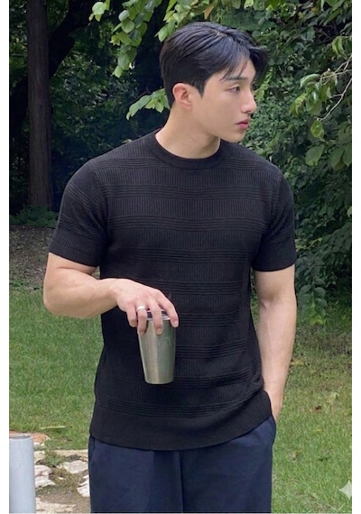 Tarz Cool Fitilli Triko Tişört Erkek Slim Fit Yazlık Premium Basic Üst Siyah