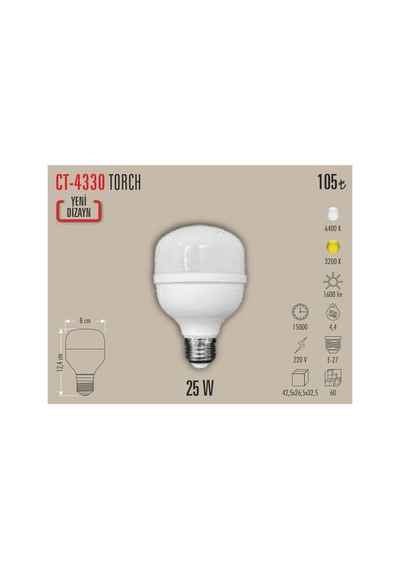Ct-4330 25w Torch Led Ampül Günışığı 5 Adet