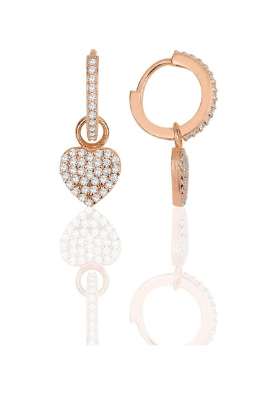 Gümüş Rose Zirkon Taşlı Kalp Küpe Barcode Altın - Rodyum