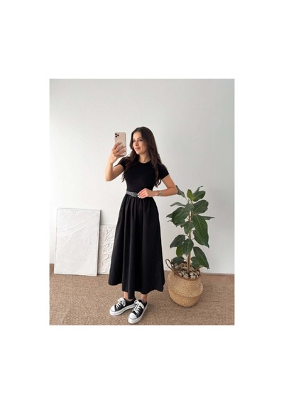 Asur Boutique Asur Butik Kadın Siyah Kısa Kollu Kemerli Midi Elbise Günlük Şık Basic Elbise Asur Boutique Asur Butik Kadın Siyah Kısa Kollu Kemerli Midi Elbise Günlük Şık Basic Elbise