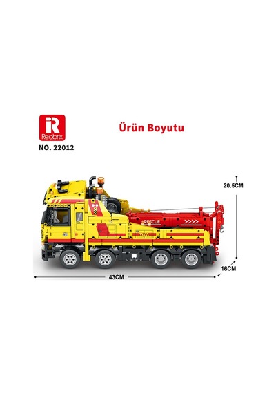 Reobrix Technic 22012 Kurtarma Kamyonu Wrecker Rescue Truck Kumanda&motor Yaratıcı Yapı Blok Seti Building Blocks - 1910 Parça