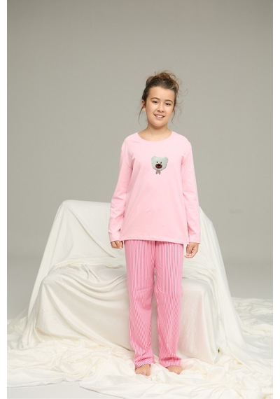 Siyah İnci Pamuklu Bisiklet Yaka Örme Pijama Takım25241138 Pembe