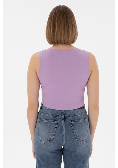 U.S. Polo Assn. Kadın Lila Kolsuz Bisiklet Yaka Crop Basic Tişört 50305695-VR034