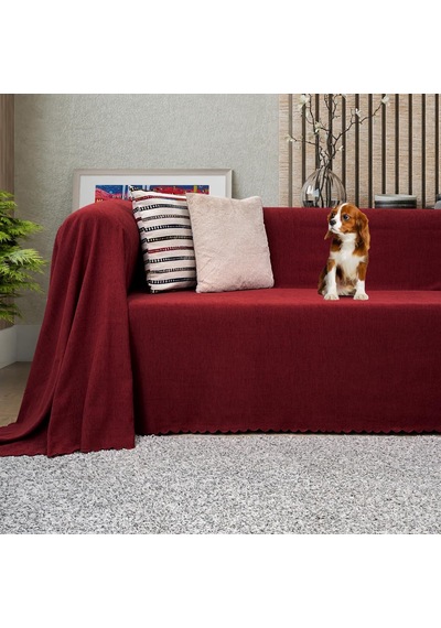Koltuk Örtüsü Şönil Kaymaz Çift Taraflı Çekyat Örtüsü Koltuk Şalı 175x300 - Bordo Çok Renkli