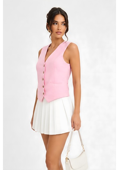 Lili Woman Kadın Düğmeli Klasik Blazer Yelek E.3510 Pembe