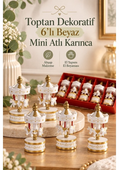 Toptan Dekoratif 6 Lı Beyaz Mini Atlı Karınca