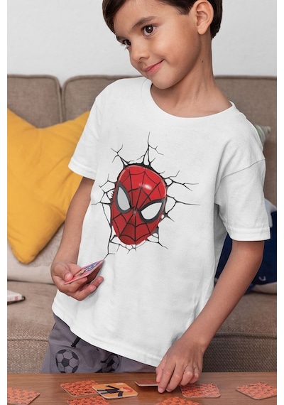 Sevbano Spider-man Kahraman Baskılı Unisex Örümcek Adam Film Çocuk Tişört Beyaz